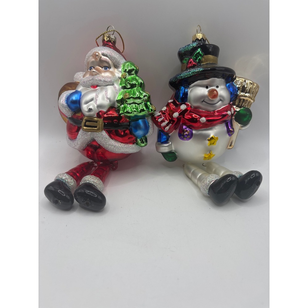 Santa Claus and Snowman Christmas Ornaments with Dangling Legs Set